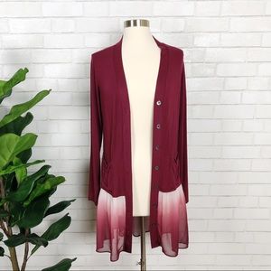 LOGO Wineberry Knit Cardigan Sheer Ombré Size XS